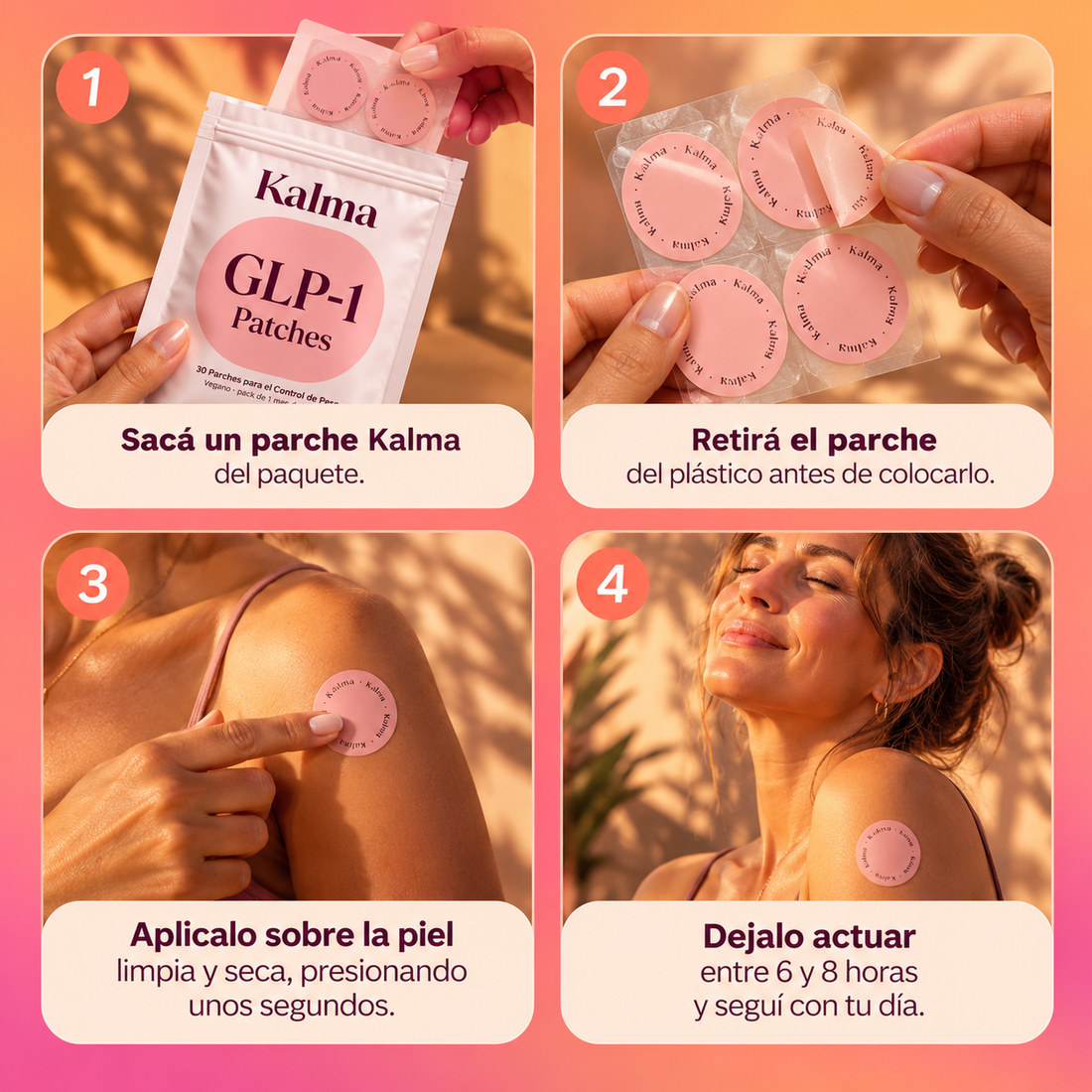 Kalma · Parches GLP-1 de apoyo para el control de la alimentación