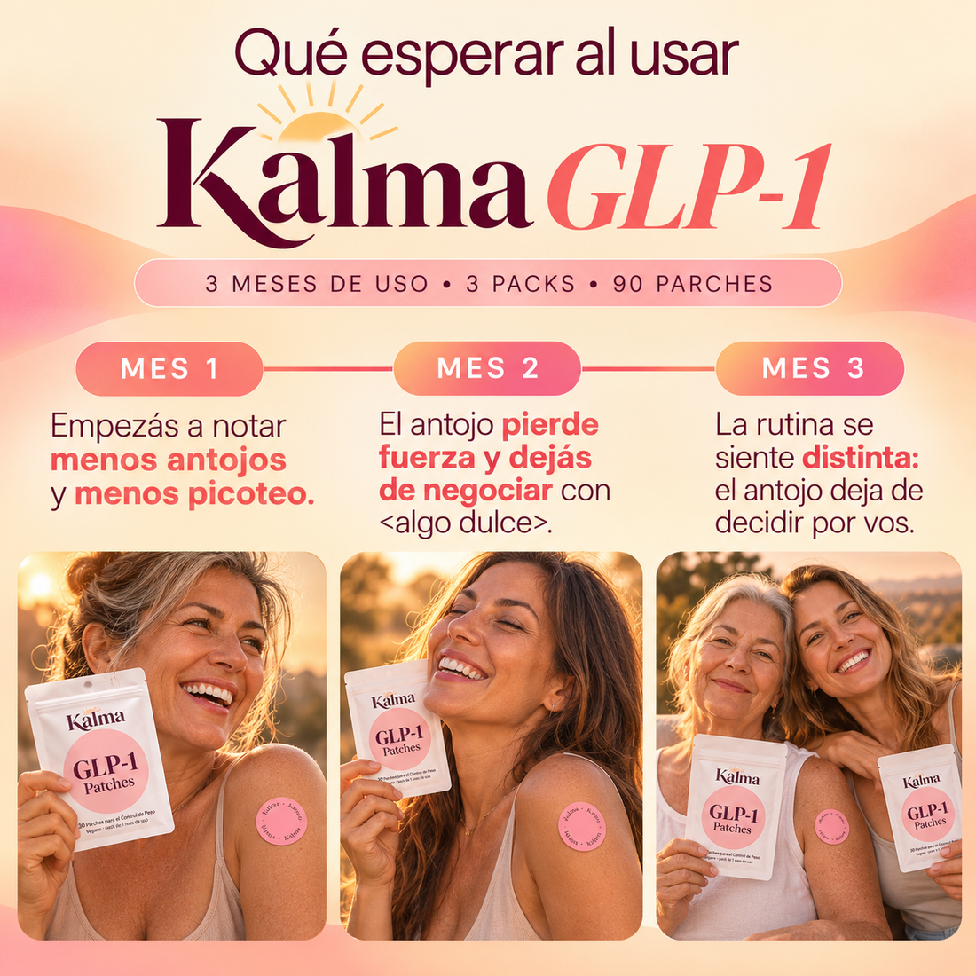 Kalma · Parches GLP-1 de apoyo para el control de la alimentación